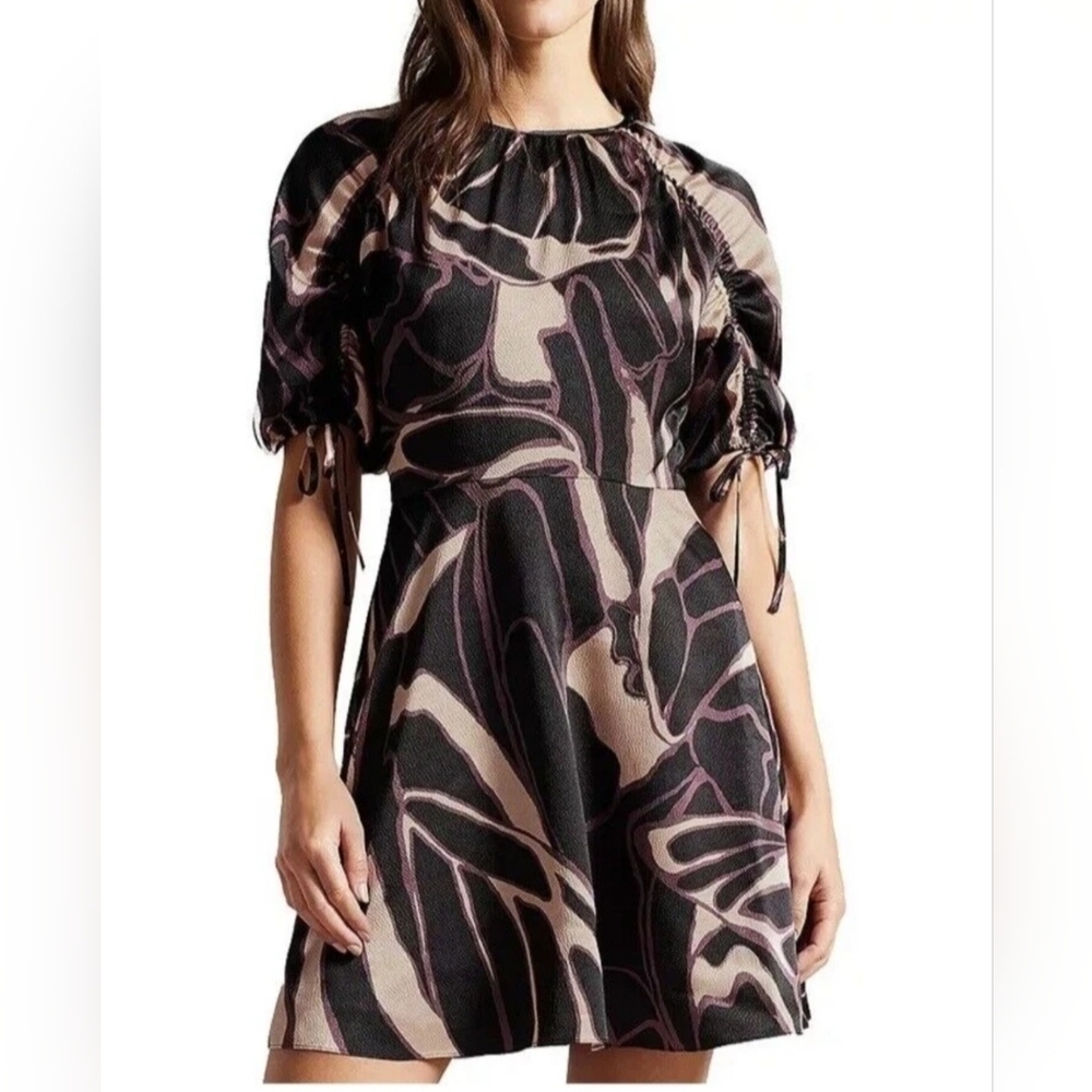 Ted Baker Gilliaa Printed Puff Sleeve Fit and Flare Mini Dress - Picture 1 of 8